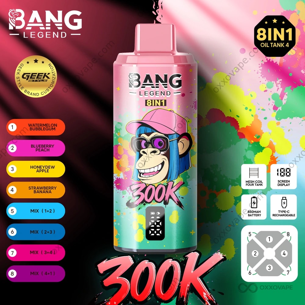 disposable vapes flavours Bang Legend 300000 300K Puffs Vape | 8-in-1 Flavor Switching & Mesh Coil | Rechargeable 850mAh Screen Display Vape Flavor:White Grape Gush Vaporesso Dojo Blast 30K Pro Prefilled Kit Nicotine Free Vapes &