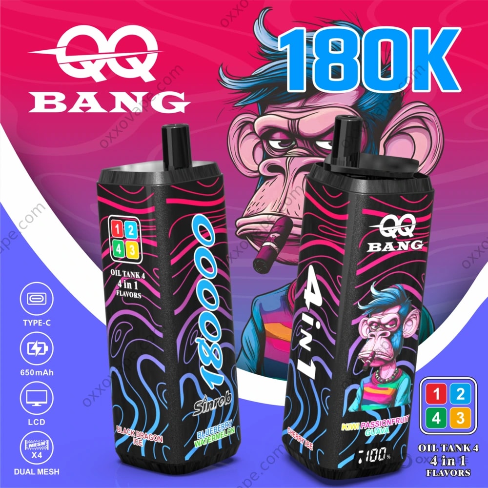 vape price rechargeable Bang QQBANG 180000 180K Puffs Disposable | 4-in-1 Flavor Switching & Quad Mesh Coil | LCD Screen Flavour:Red Classic Ice Vapear no es fumar, Dispensary