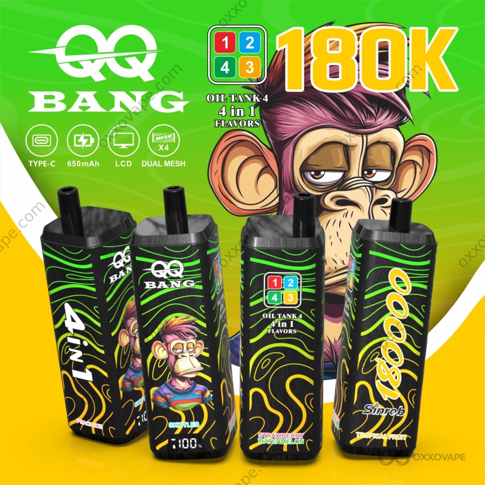 sparkle bang crave vape flavor QQBANG 180000 180K Puffs Disposable | 4-in-1 Switching & Quad Mesh Coil | LCD Screen Rechargeable Flavor:Spearmint Chillax e-liquid indicator Everyone who vapes warned