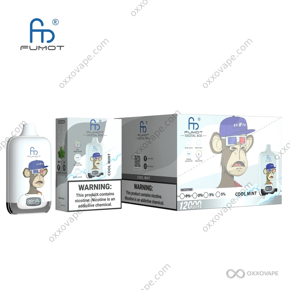 digital flavor vape Fumot RandM Box 12000 12K Puffs Disposable | LED Display & Rechargeable 850mAh | 40 Flavors Nicotine Salt Vape Color:Strawberry Kiwi Pomegranate 48mg Mr Fog Switch 5500 rainbow drop