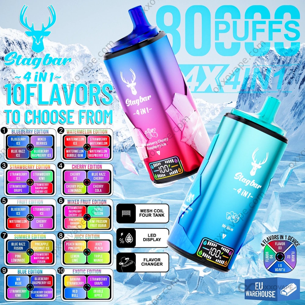 fruit bar flavors vape Stag 80000 80K Puffs Disposable | 4-in-1 Flavor Switching & LED Display | 72mL Quad-Tank Rechargeable Vape Front Bumper Fog Light Type=Replacement Pods Color:Strawberry Burst