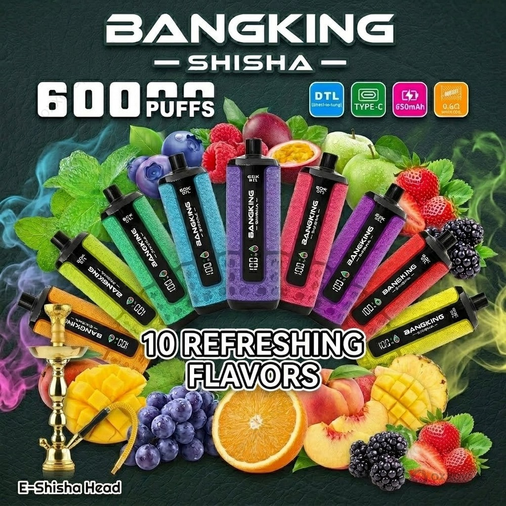 shisha disposable vape Bang King 60000 60K Puffs | DTL Mesh Coil & Type-C Rechargeable Flavour:Mango Strawberry Pineapple Best Ball Vapes of HQD Vape All Flavors
