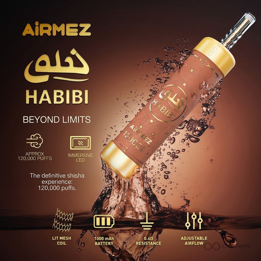 habibi disposable vape Airmez 120000 120K Puffs | Smart Screen & Mesh Coil | Best DTL Shisha Vape Cheap Disposable Vapes Under Flavor_Chocolate Flavor:Lime Tobacco