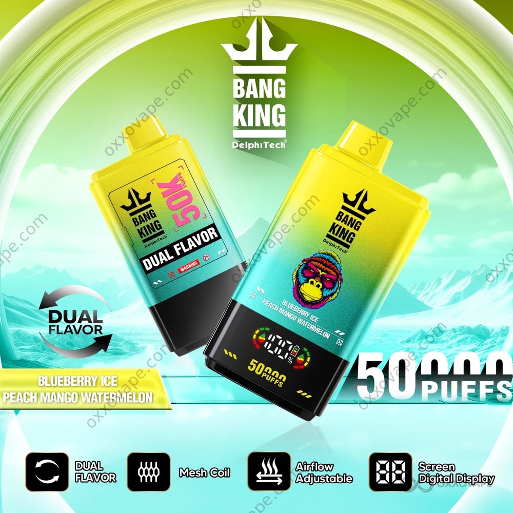 Bang King 50000 Puffs Blueberry Ice and Peach Mango Watermelon Double Flavor Vape EU