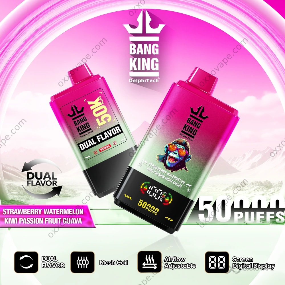 Bang King 50000 Puffs Strawberry Watermelon and Kiwi Passion Fruit Guava Double Flavor Vape EU
