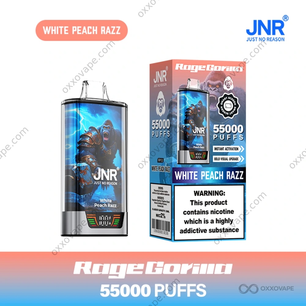 JNR Rage Gorilla 55000 White Peach Razz Flavor Disposable Vape