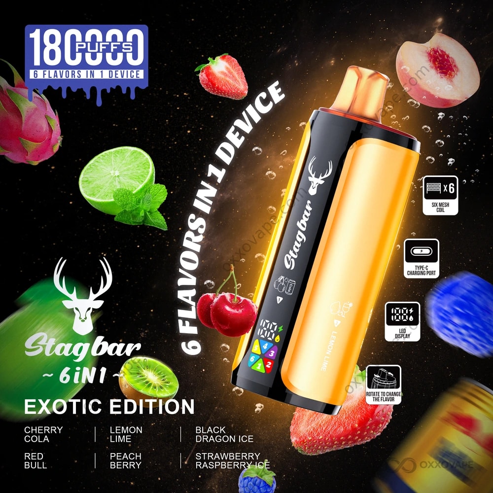 Stag Bar 180000 Édition Exotique — Cerise Cola Citron Lime Black Dragon Ice Red Bull Peach Berry