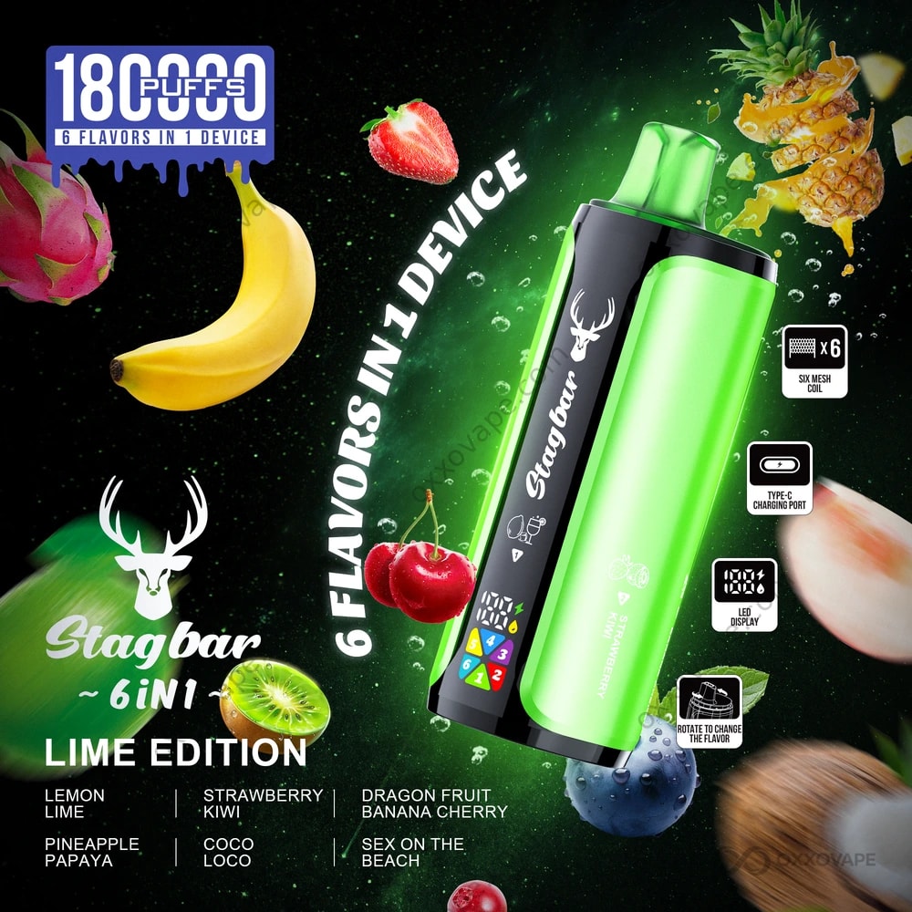Stag Bar 180000 Lime Edition — Citron Lime Fraise Kiwi Dragon Ananas Papaye Coco Loco