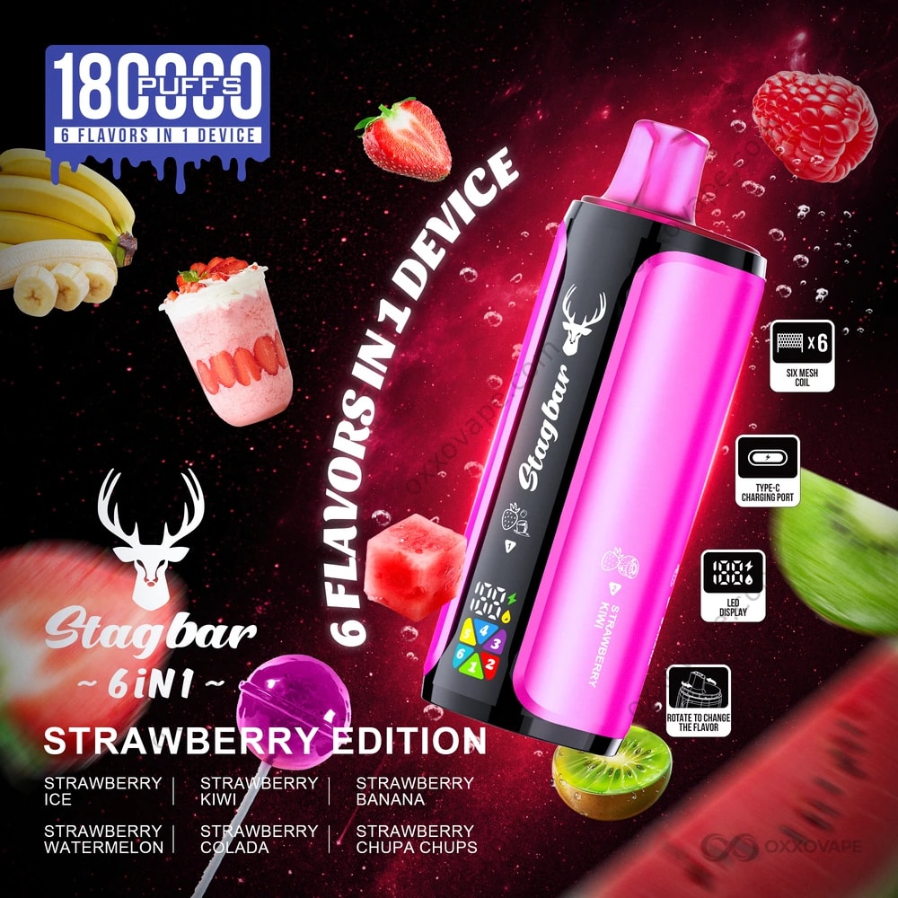 Stag Bar 180000 Strawberry Edition — Fraise Glace Fraise Kiwi Fraise Banane Fraise Colada