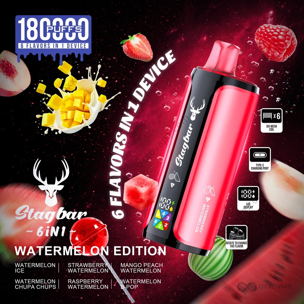 Stag Bar 180000 Watermelon Edition — Pastèque Glacée Fraise Pastèque Mangue Pêche Pastèque