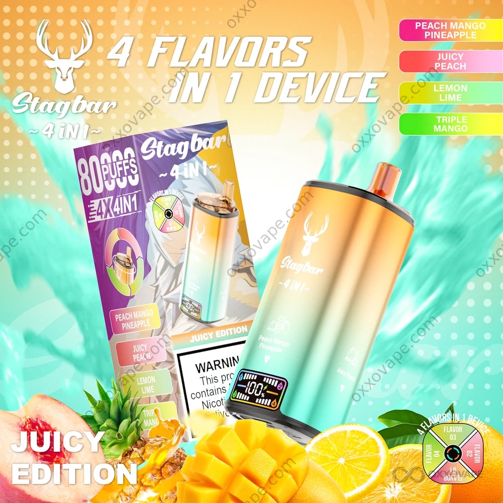 Stag Bar 80000 Pêche Mangue Ananas Pêche Juteuse Citron Lime Triple Mangue Vape Jetable 4-en-1