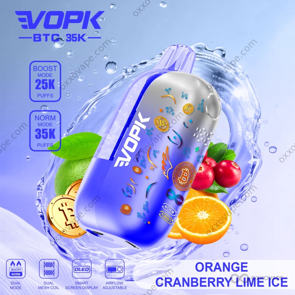 Vopk BTC 35000 Orange Cranberry Lime Ice flavor disposable vape 35000 puffs