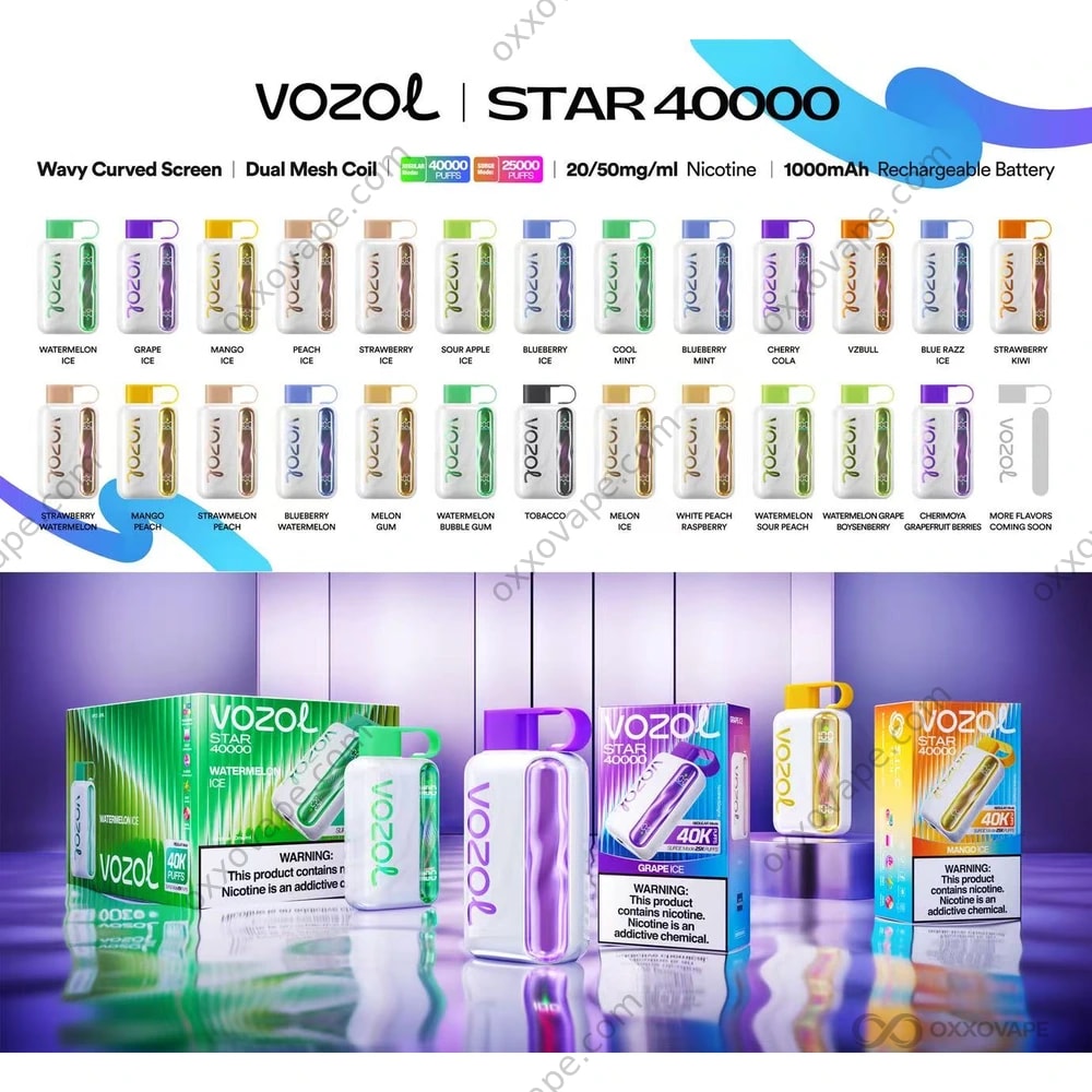 Vozol Star 40000 40K Puffs Disposable Vape | Dual Mesh Coil & Smart Screen  | Dual Mode Surge Vape