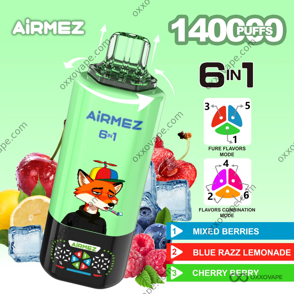 Airmez Fox 140000 Mixed Berries Blue Razz Lemonade Cherry Berry Flavor Combination