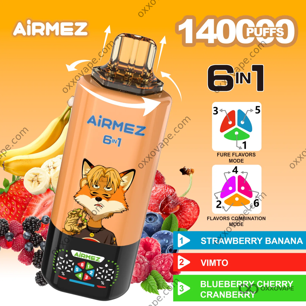 Airmez Fox 140000 Strawberry Banana Vimto Blueberry Cherry Cranberry Flavor Combination