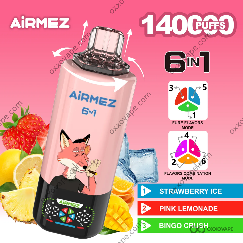Airmez Fox 140000 Strawberry Ice Pink Lemonade Bingo Crush Flavor Combination