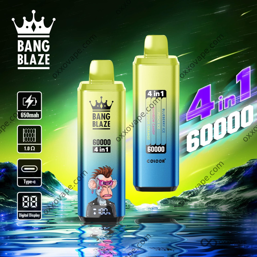 Bang Blaze 60000 4-in-1 Disposable Vape Blueberry Ice Peach Ice Rainbow Candy Lemon Sour Orange