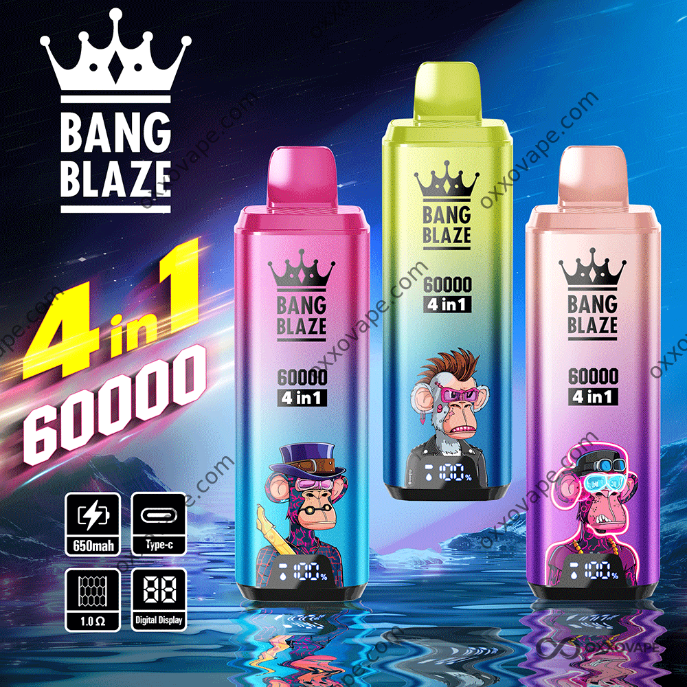 Bang Blaze 60000 4-in-1 Disposable Vape with smart digital screen and Type-C charging port
