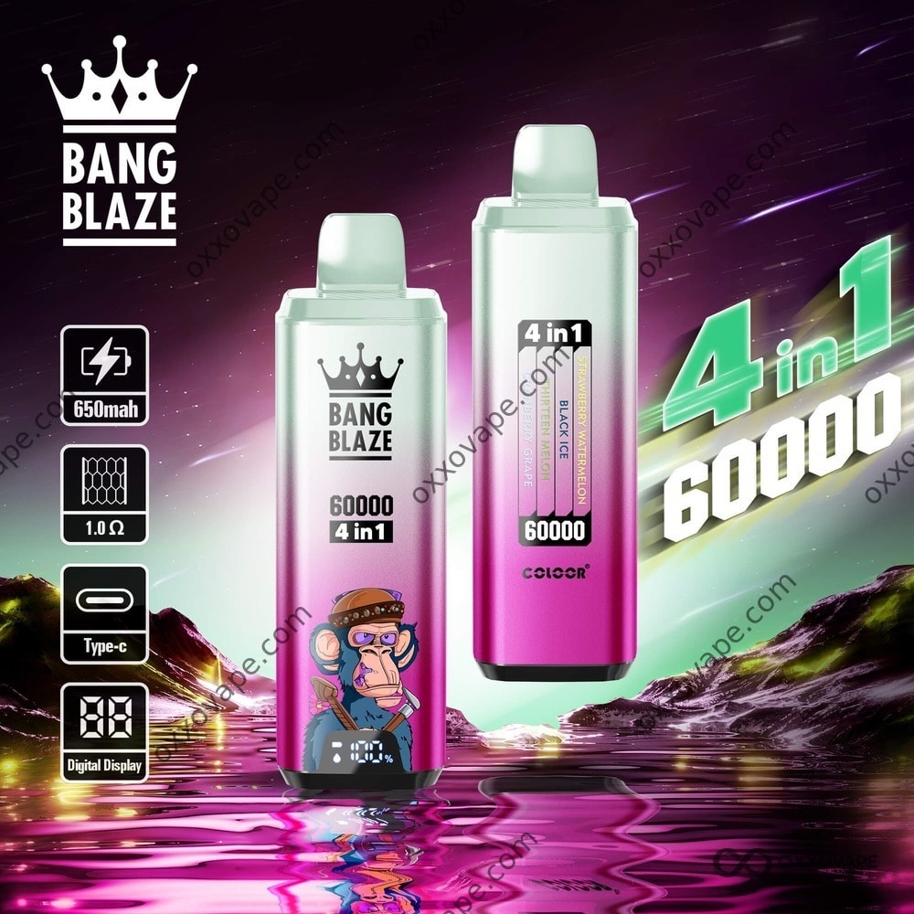 Bang Blaze 60000 4-in-1 Disposable Vape Strawberry Watermelon Black Ice Thirteen Melon Cranberry Grape
