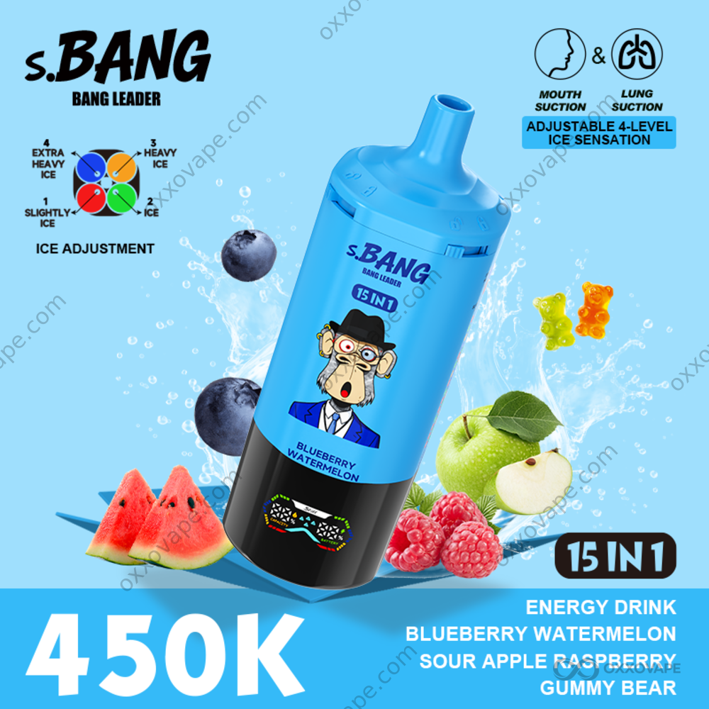 Bang Leader 450000 Puffs Energy Drink Blueberry Watermelon Sour Apple Raspberry Gummy Bear Flavor Set