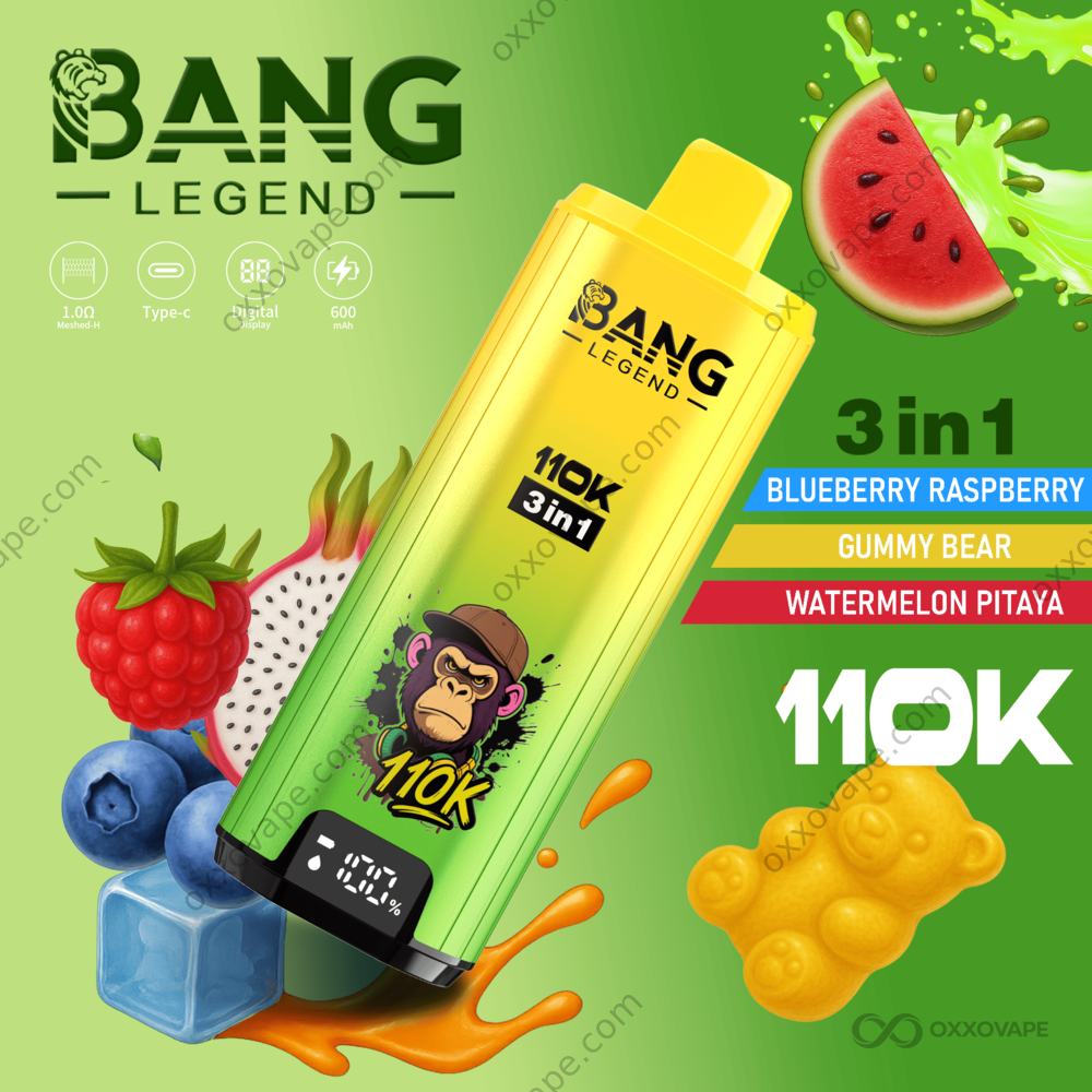 Bang Legend 110000 Puffs Blueberry Raspberry Gummy Bear Watermelon Pitaya triple flavor disposable vape
