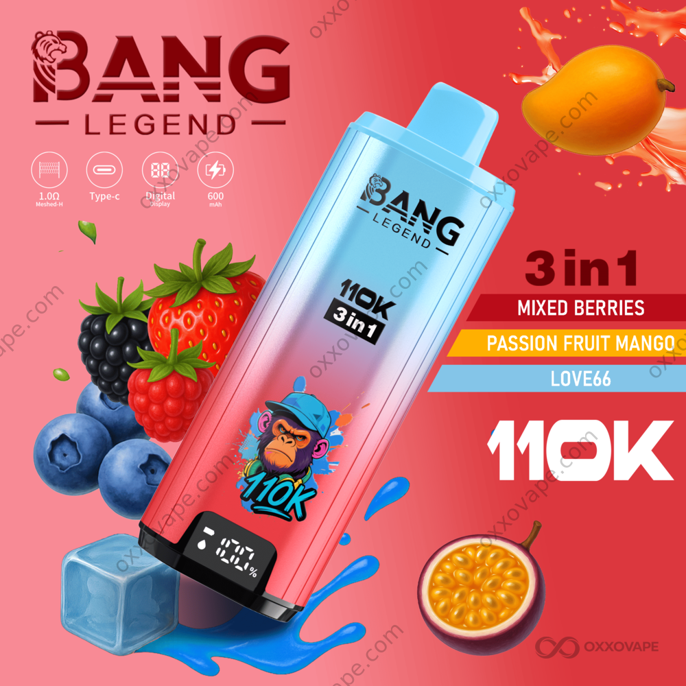 Bang Legend 110000 Puffs Mixed Berries Passion Fruit Mango Love 66 triple flavor disposable vape