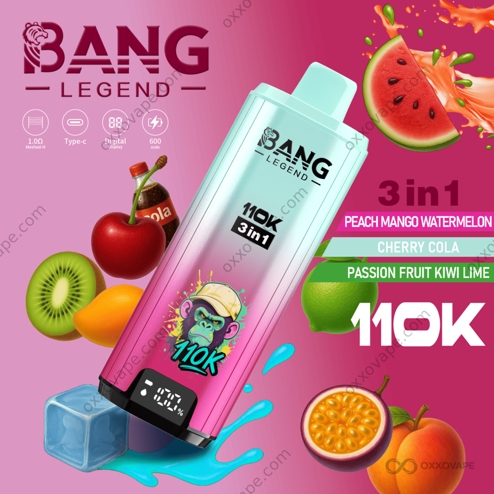 Bang Legend 110000 Puffs Peach Mango Watermelon Cherry Cola Passion Fruit Kiwi Lime triple flavor disposable vape