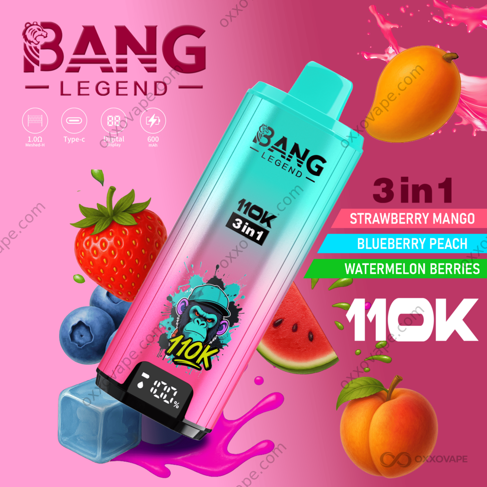 Bang Legend 110000 Puffs Strawberry Mango Blueberry Peach Watermelon Berries triple flavor disposable vape