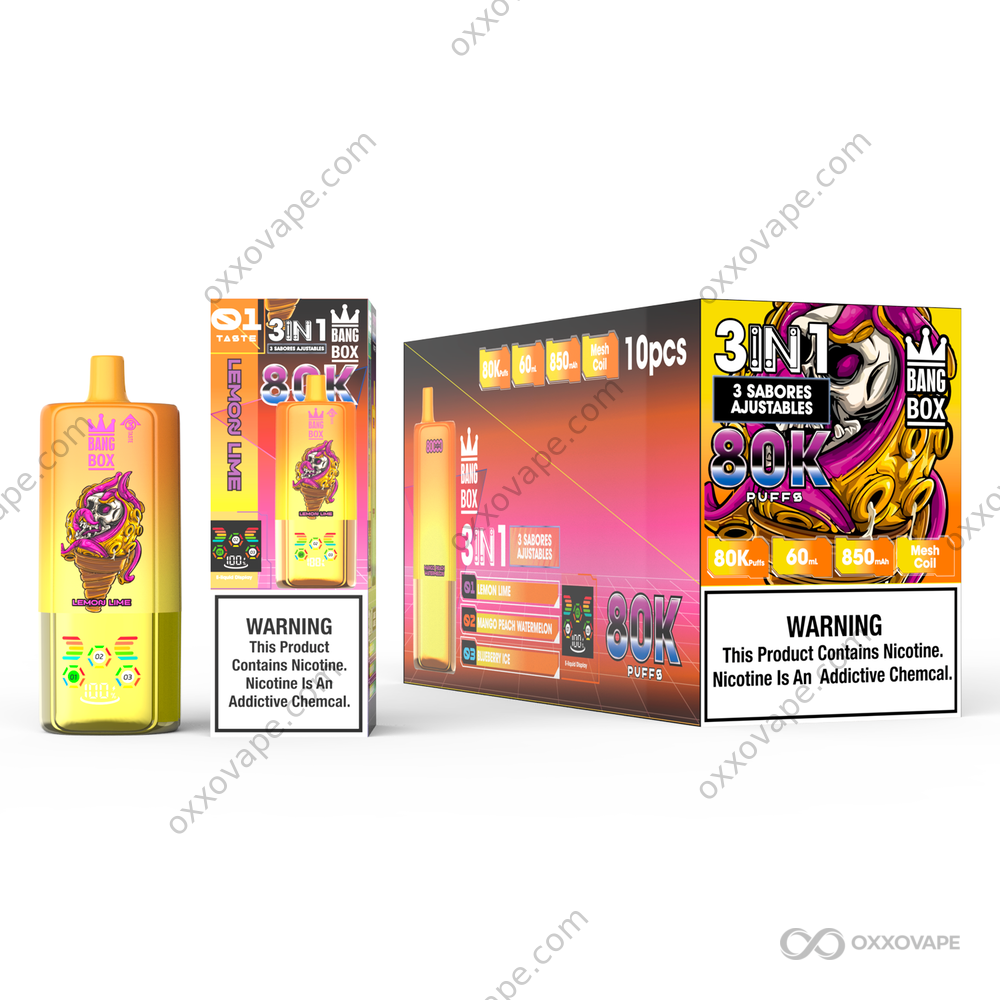 BangBox 80000 Lemon Lime Mango Peach Watermelon Blueberry Ice Triple Flavor 80K Puffs Disposable