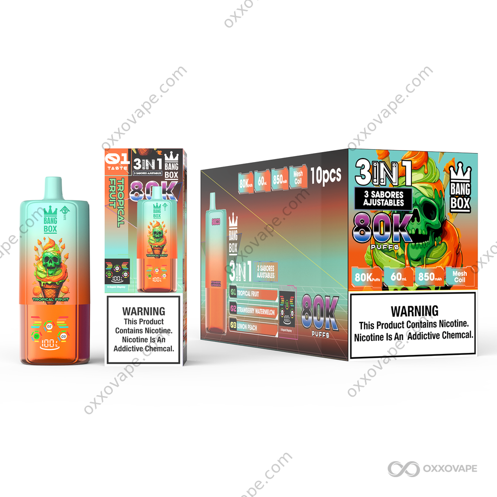 BangBox 80000 Tropical Fruit Strawberry Watermelon Lemon Peach 3-in-1 Disposable Vape 80K Puffs