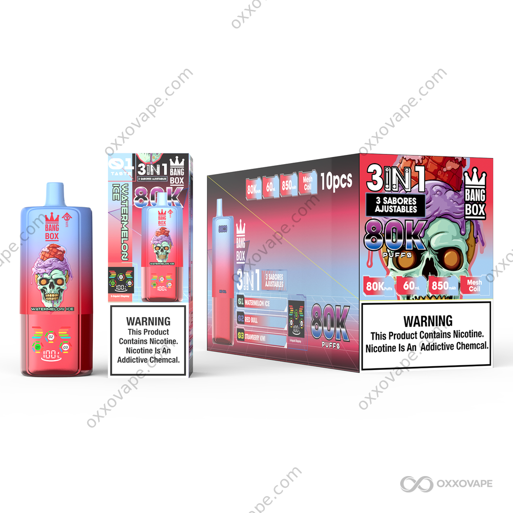 BangBox 80000 Watermelon Ice Red Bull Strawberry Kiwi 3-in-1 Flavor Switch 80K Disposable Vape