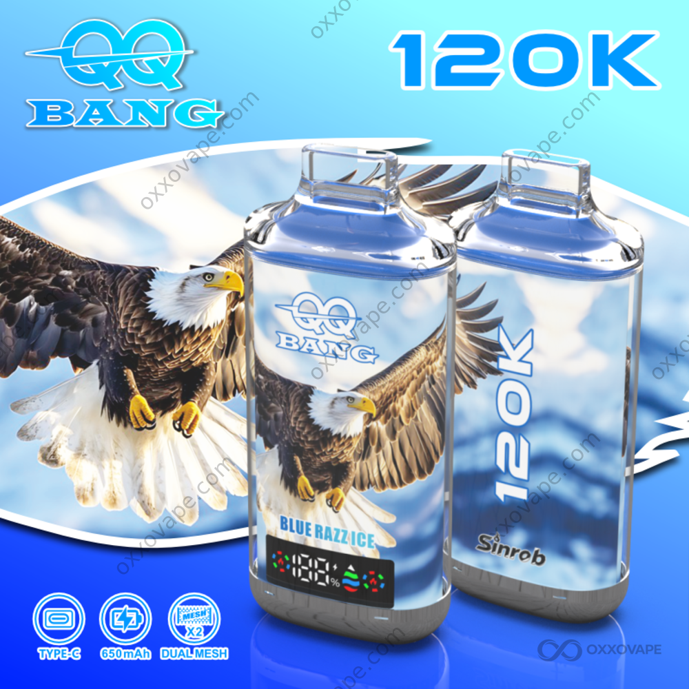 QQ Bang 120000 Puffs Blue Razz Ice disposable vape menthol crystal design