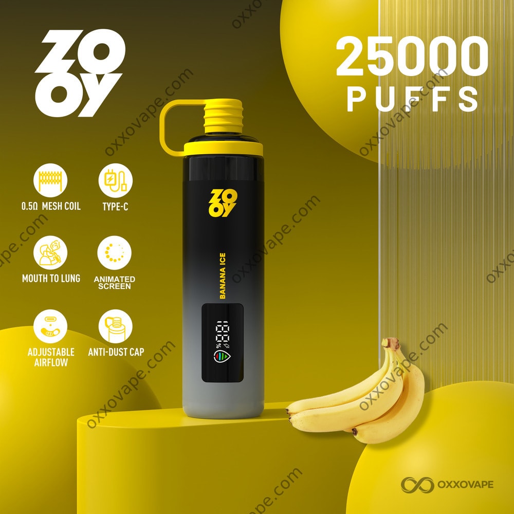 ZOOY Shisha 25000 Banana Ice flavor 25K puffs disposable vape with animated screen — EU Warehouse