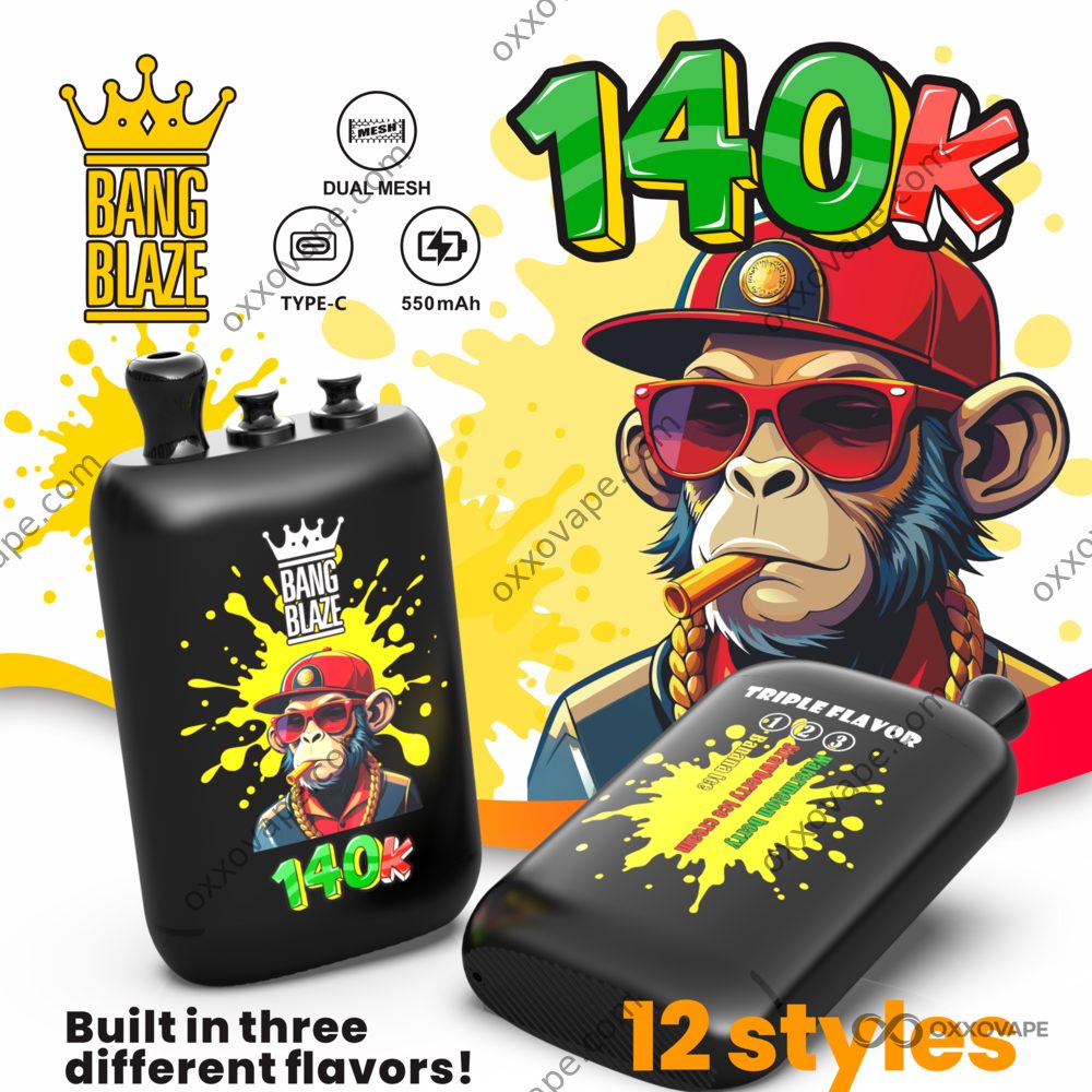 Bang Blaze 140000 140K Puffs 3-in-1 Triple Flavor Disposable Vape with Dual Mesh Coil and Type-C Charging
