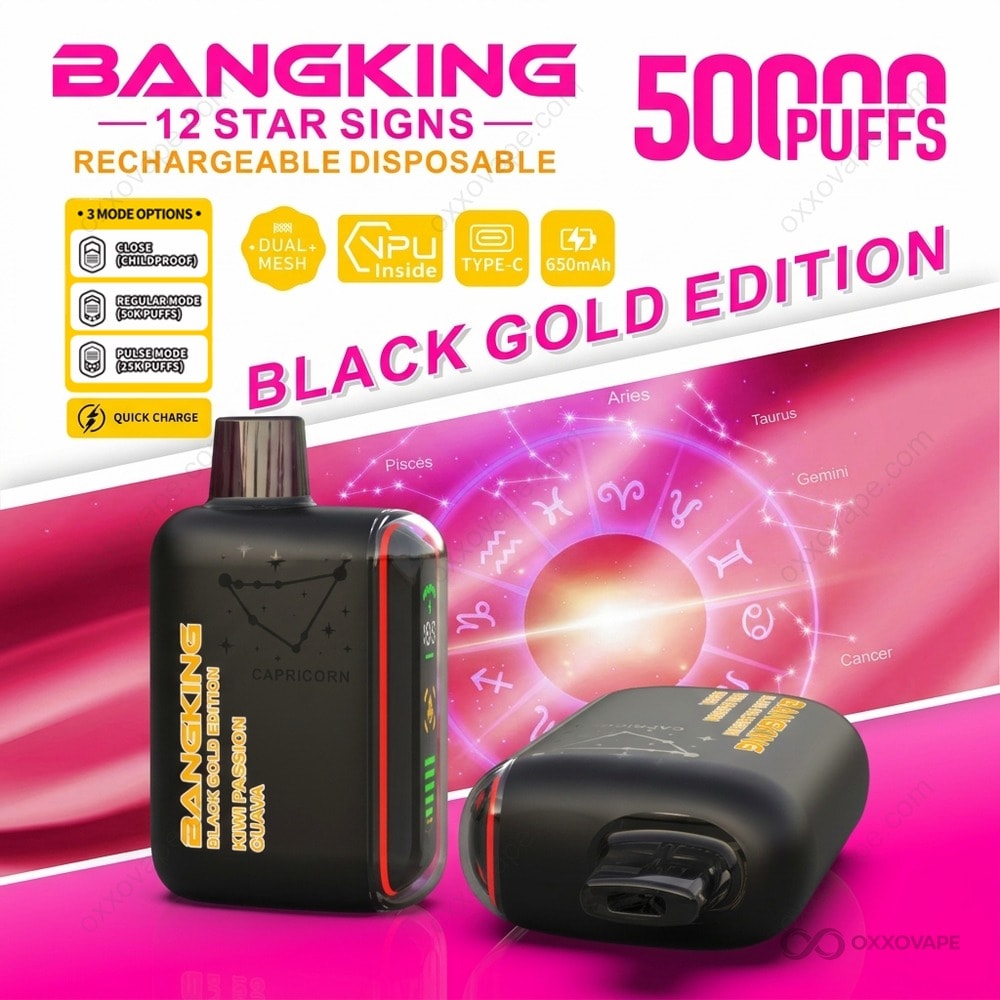 Bang King 12 Star Signs Black Gold Edition 50K Puffs — Kiwi Passion Guava Flavor