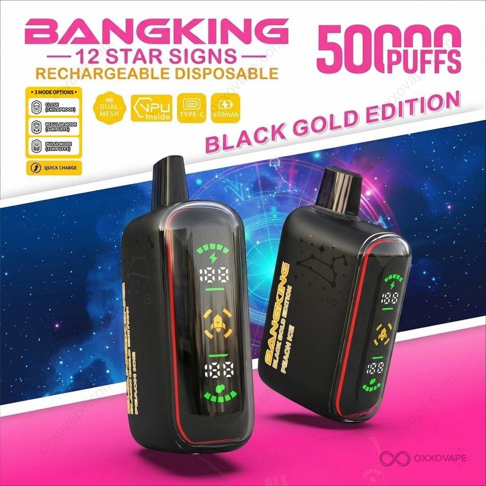 Bang King 12 Star Signs Black Gold Edition 50K Puffs — Peach Ice Flavor