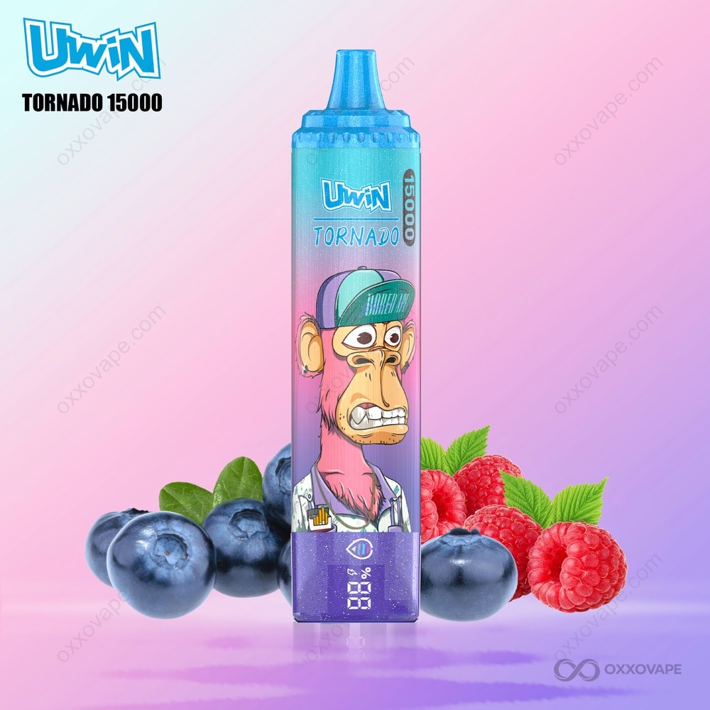 Blueberry Raspberry flavor box for Uwin Tornado 15000 displaying mixed berry artwork