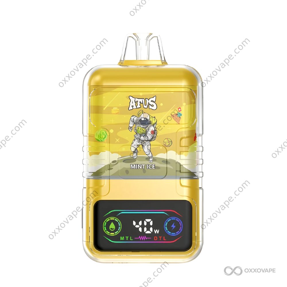 Mint Ice flavor box for ATVS 30000 disposable vape with green cooling leaf design