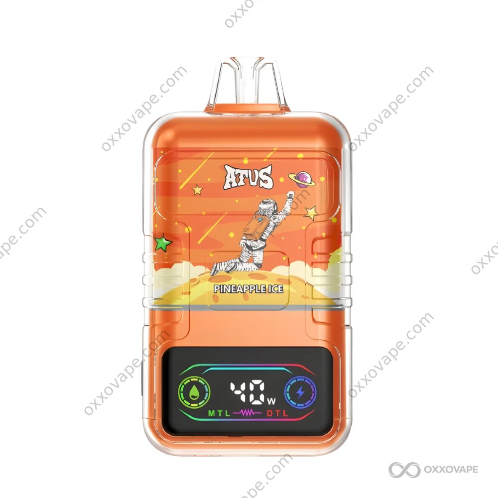 Pineapple Ice flavor box for ATVS 30000 vape with yellow tropical fruit packaging design