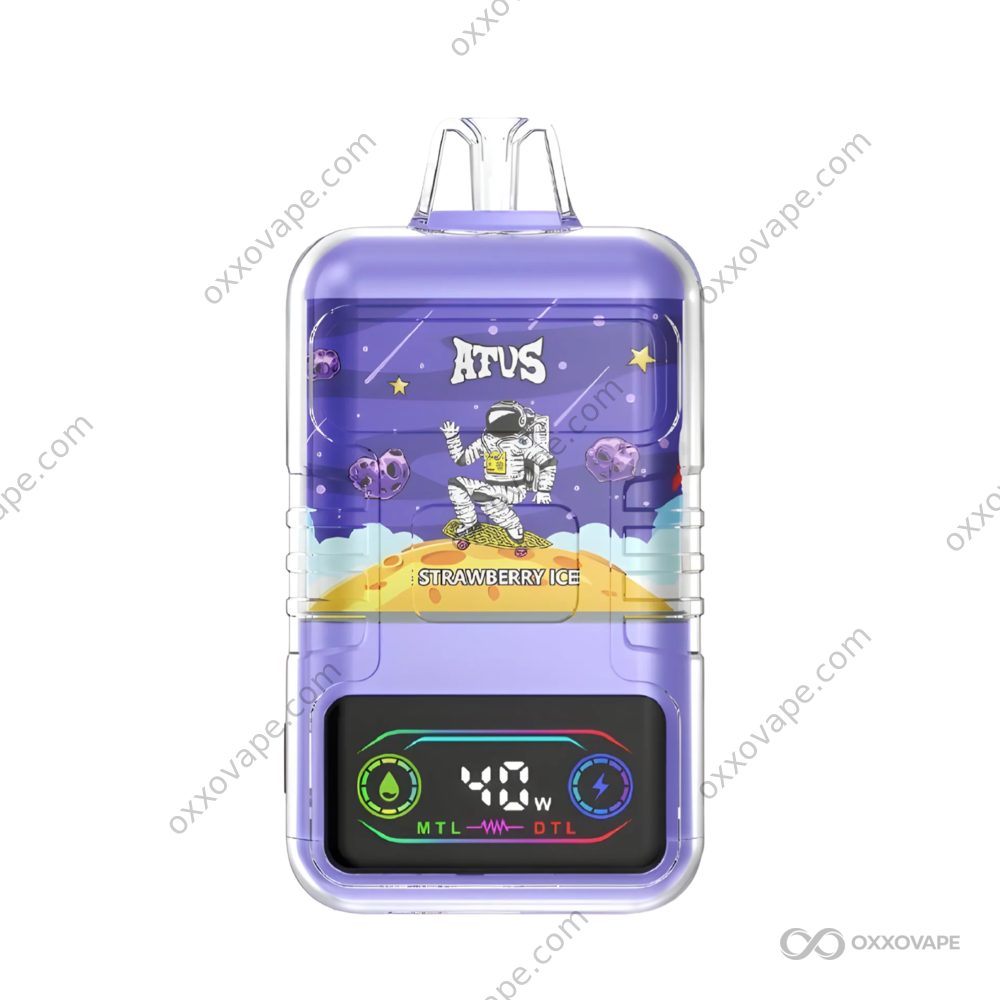 Strawberry Ice flavor box for ATVS 30000 vape with red strawberry fruit packaging design