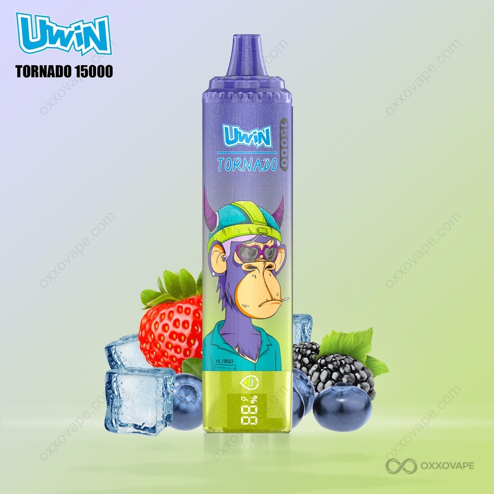 Vimto flavor box for Uwin Tornado 15000 with classic mixed berry and grape soda artwork