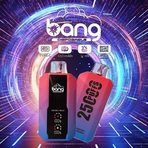 Bang 25000 25K Puffs Disposable Vape with LED smart display showing battery and e-liquid levels
