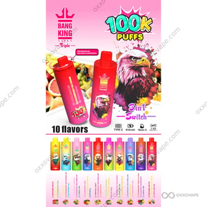 Bang King Triple 100000 Puffs 使い捨て VAPE トリプルフレーバーデザインを示す全製品ビュー