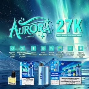 JNR Aurora 27000 Puffs 使い捨てベープのフルフレーバーラインナップ (インテリジェント LED ディスプレイ付き)