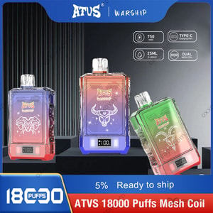 Gamme complète de saveurs de vape jetable ATVS Warship 18000 avec écran d'affichage intelligent