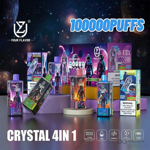 Widok z przodu jednorazowego waporyzatora UZY Crystal 100000 z wyświetlaczem LED, elegancką obudową i urządzeniem zaciągającym 100K z cewką z czterema siatkami