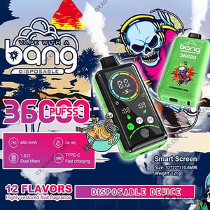 Bang 36000 Power disposable vape front view showing smart full-screen display and slim ergonomic body