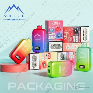 VHILL Dazzle 50000 eldobható vape elölnézet, LCD kijelzővel és színes gradiens test kialakítással