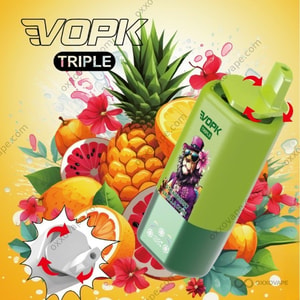 Vopk Triple 60000 side and bottom view showing Type-C charging port and 3-in-1 flavor rotation mechanism