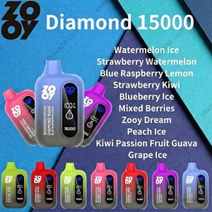 ZOOY Diamond 15000 Puffs Disposable Vape full flavor range lineup with diamond-cut design
